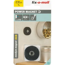 Suki Magnet Neodym mit Senkbohrung Ø 32 x 6 mm, gummiert, schwarz