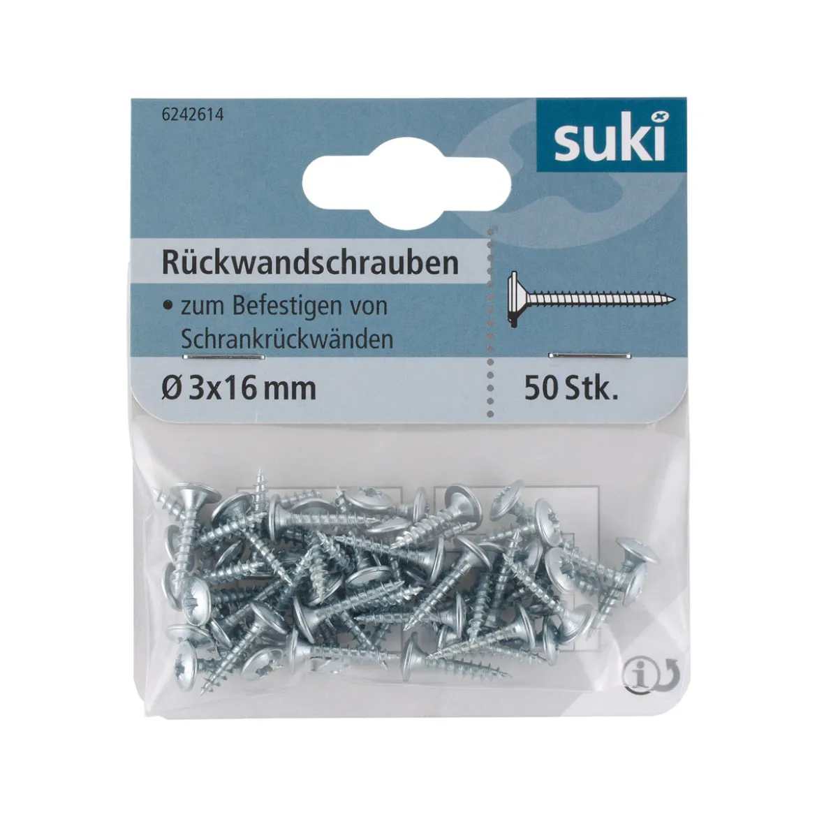 Suki Rückwandschraube Senkkopf Kreutzschlitz 3 x 16 mm 50 Stück