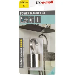 Suki Topfmagnet Neodym mit Schraubhaken M6 Ø 24,5 x 52 mm, silber