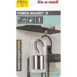 Suki Topfmagnet Neodym mit Schraubhaken M6 Ø 24,5 x 52 mm, silber