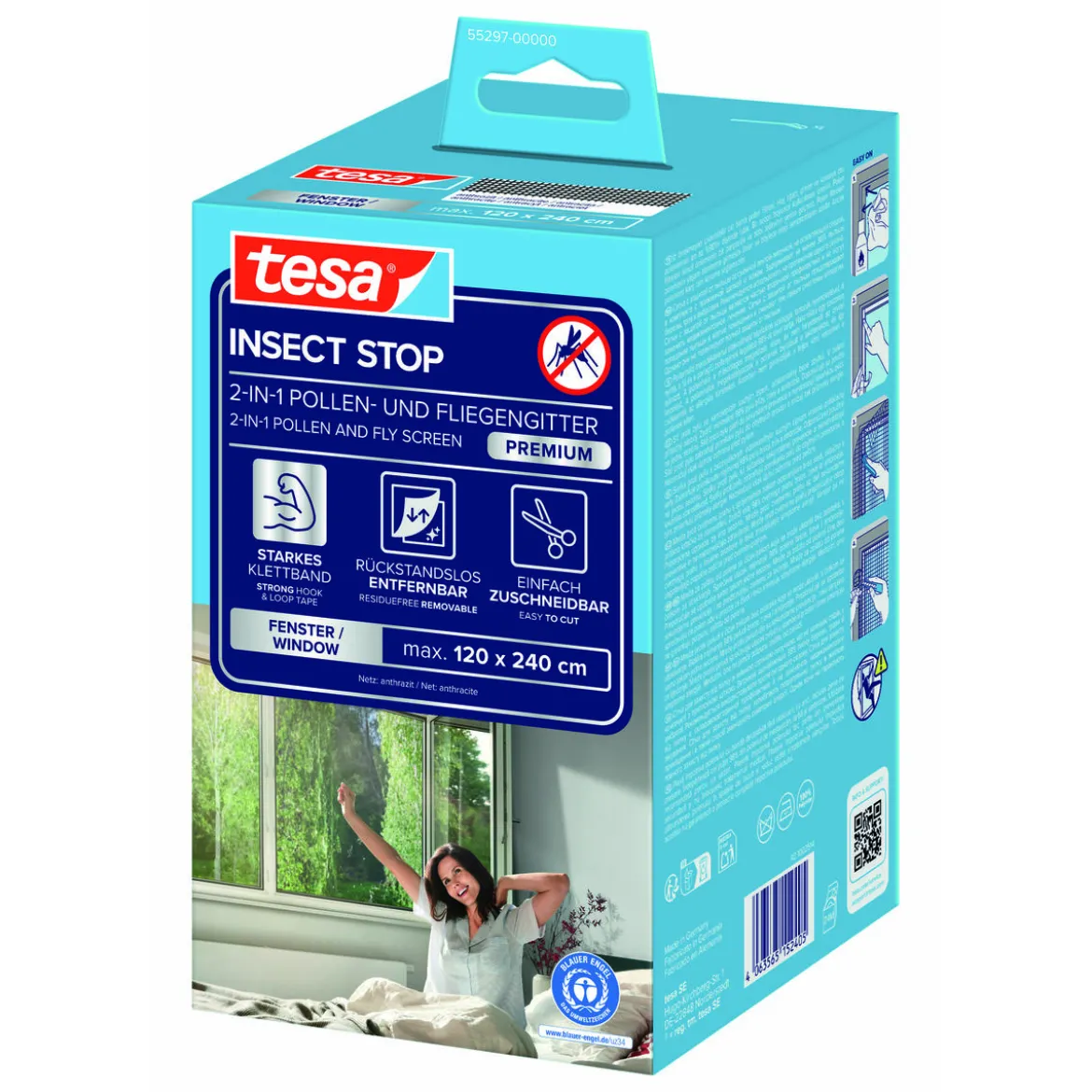 Tesa IS Pollen- & Insektengitter für bodentiefe Fenster, anthrazit, 1,2x2,4m
