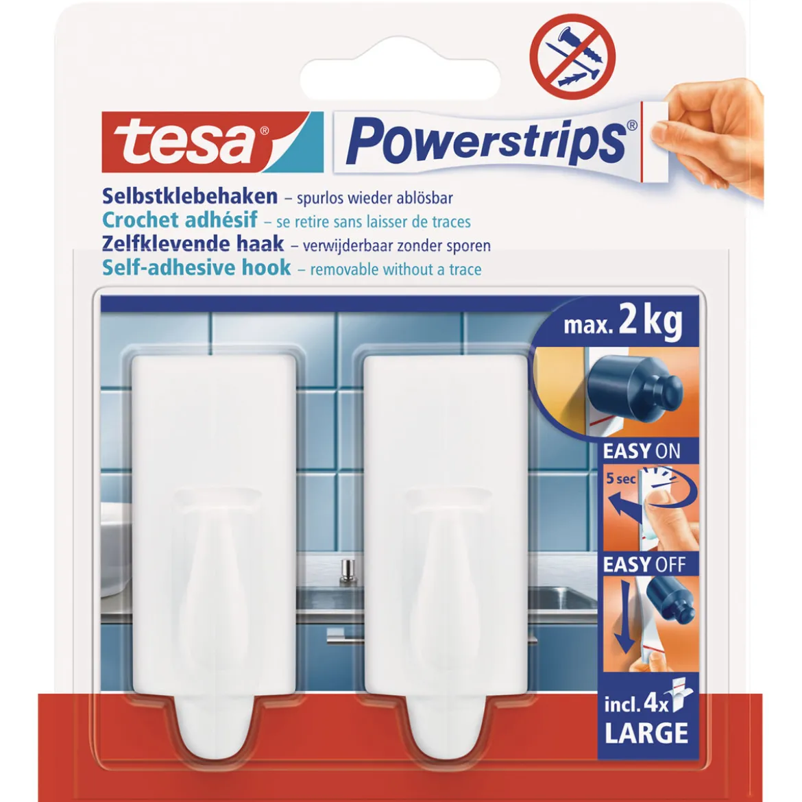 Tesa Haken Powertstripe Large weiß 2 Haken und 4 Strips