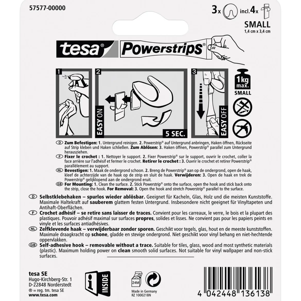 Tesa Powerstrips Haken Small rund weiß 3 Stück