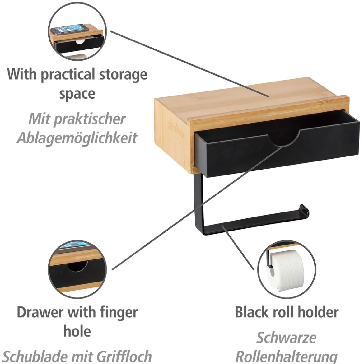 Toilettenpapierhalter m. Ablage Bambusa