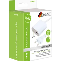 USB Ladeadapterverlaengerung 2,5m1xUSB-A 1xUSB-C weiss/grau