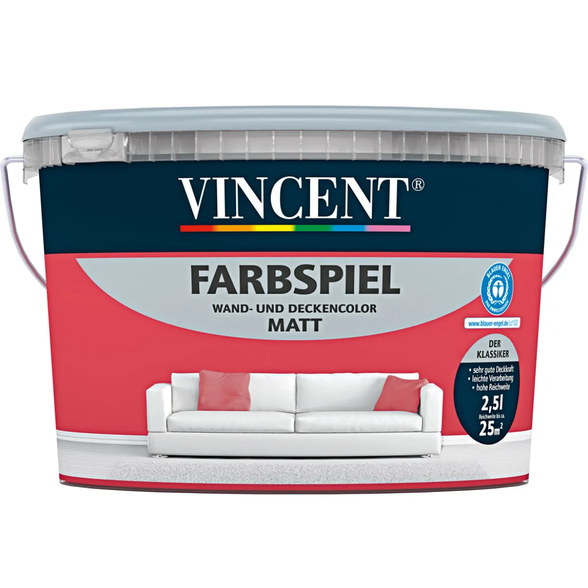 Vincent Wand- und Deckenfarbe Farbspiel Rubina matt 2,5 L