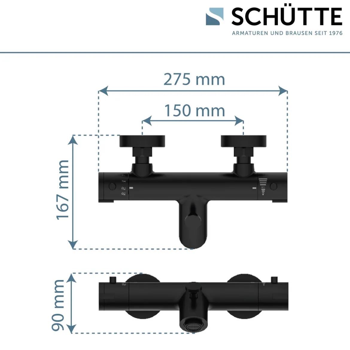 Wannentherm. London,schwarz-matt, 1/2Verbruehschutz und Wassersparfunktion