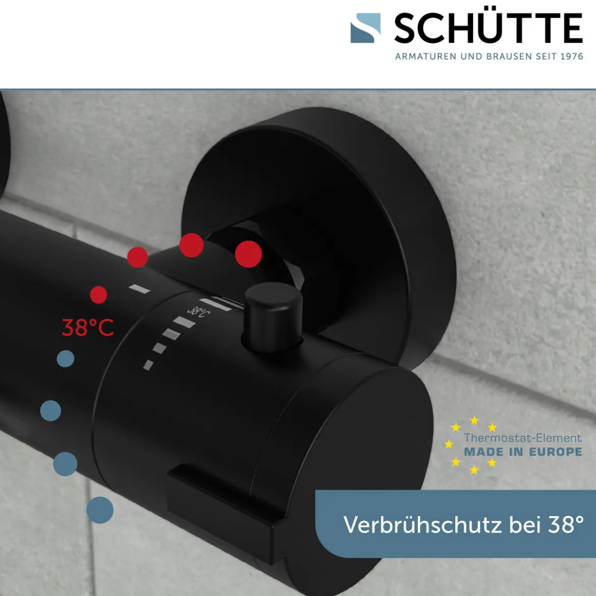 Wannentherm. London,schwarz-matt, 1/2Verbruehschutz und Wassersparfunktion