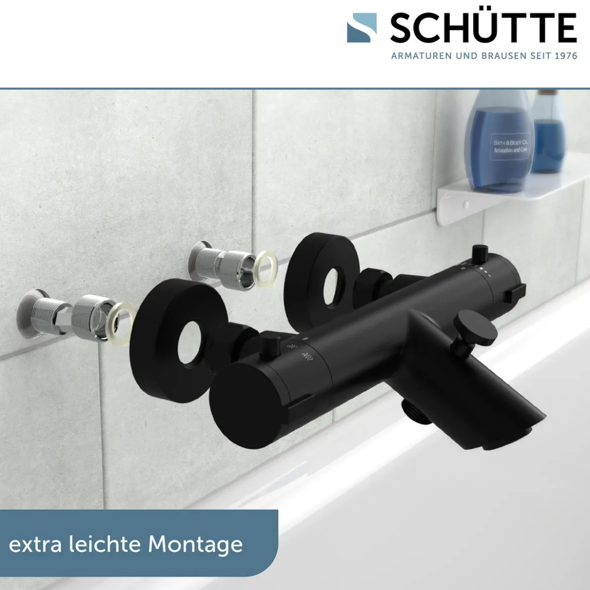 Wannentherm. London,schwarz-matt, 1/2Verbruehschutz und Wassersparfunktion