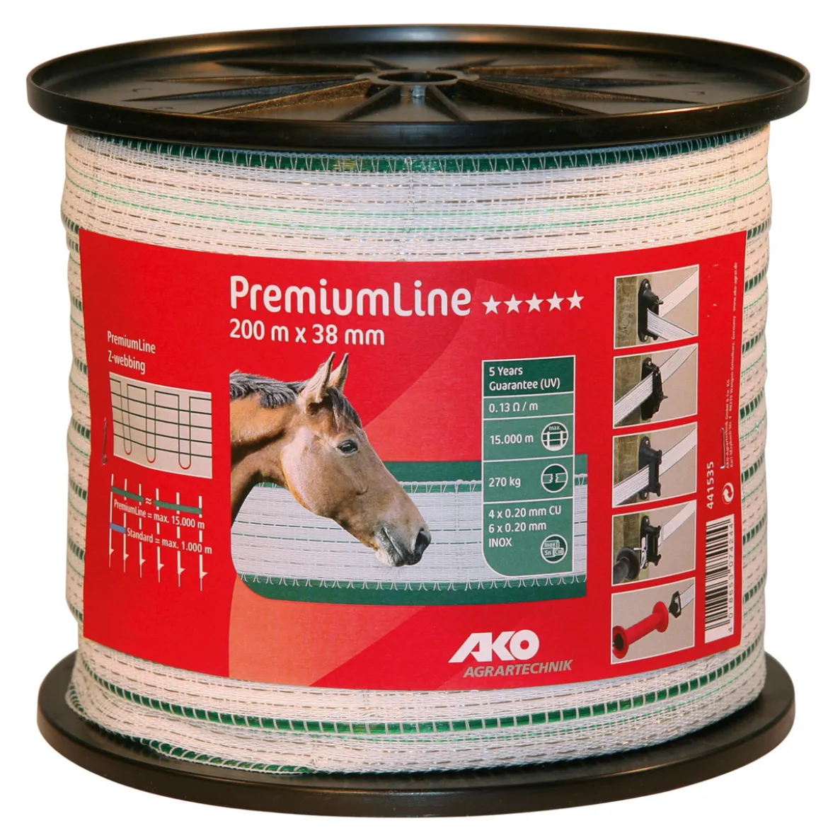 Weidezaunband PremiumLine 3,8 cm 200 m weiß-grün