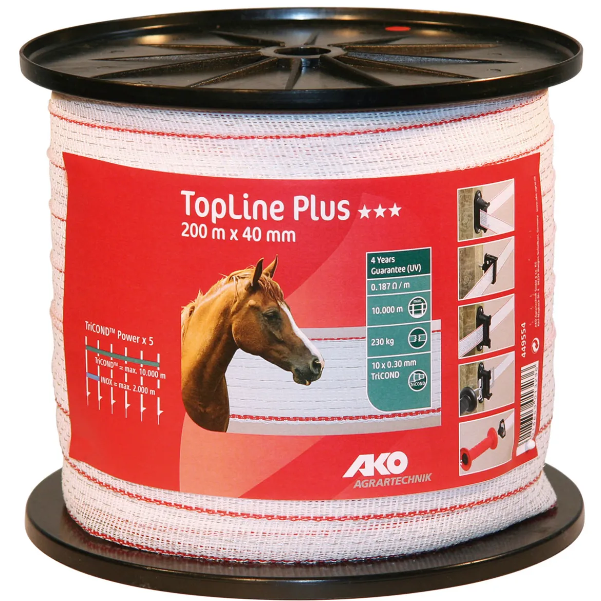 Weidezaunband TopLine Plus 200 m 40 mm weiß-rot