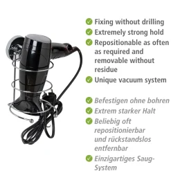Wenko Haartrocknerhalter Befestigen ohne bohren Vacuum-Loc