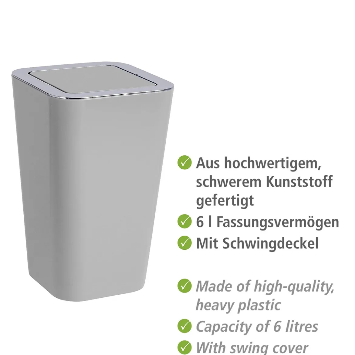 Wenko Schwingdeckeleimer Candy grau 6 L