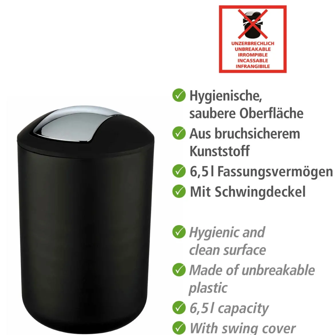 Wenko Schwingdeckeleimer Brasil L schwarz 6,5 L
