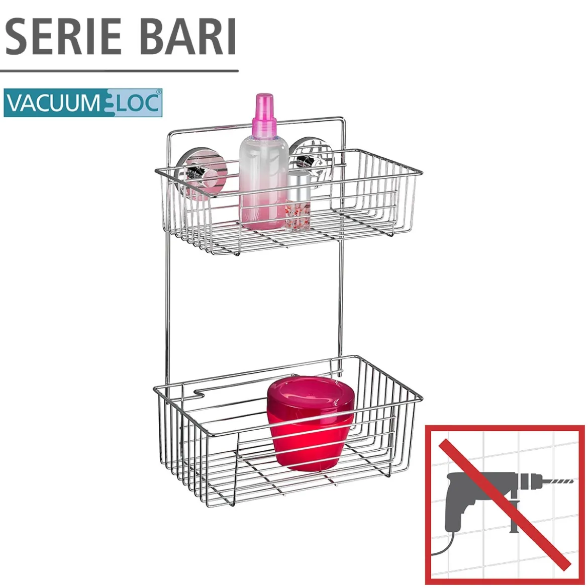 Wenko Vacuum-Loc Wandregal Bari 2 Etagen