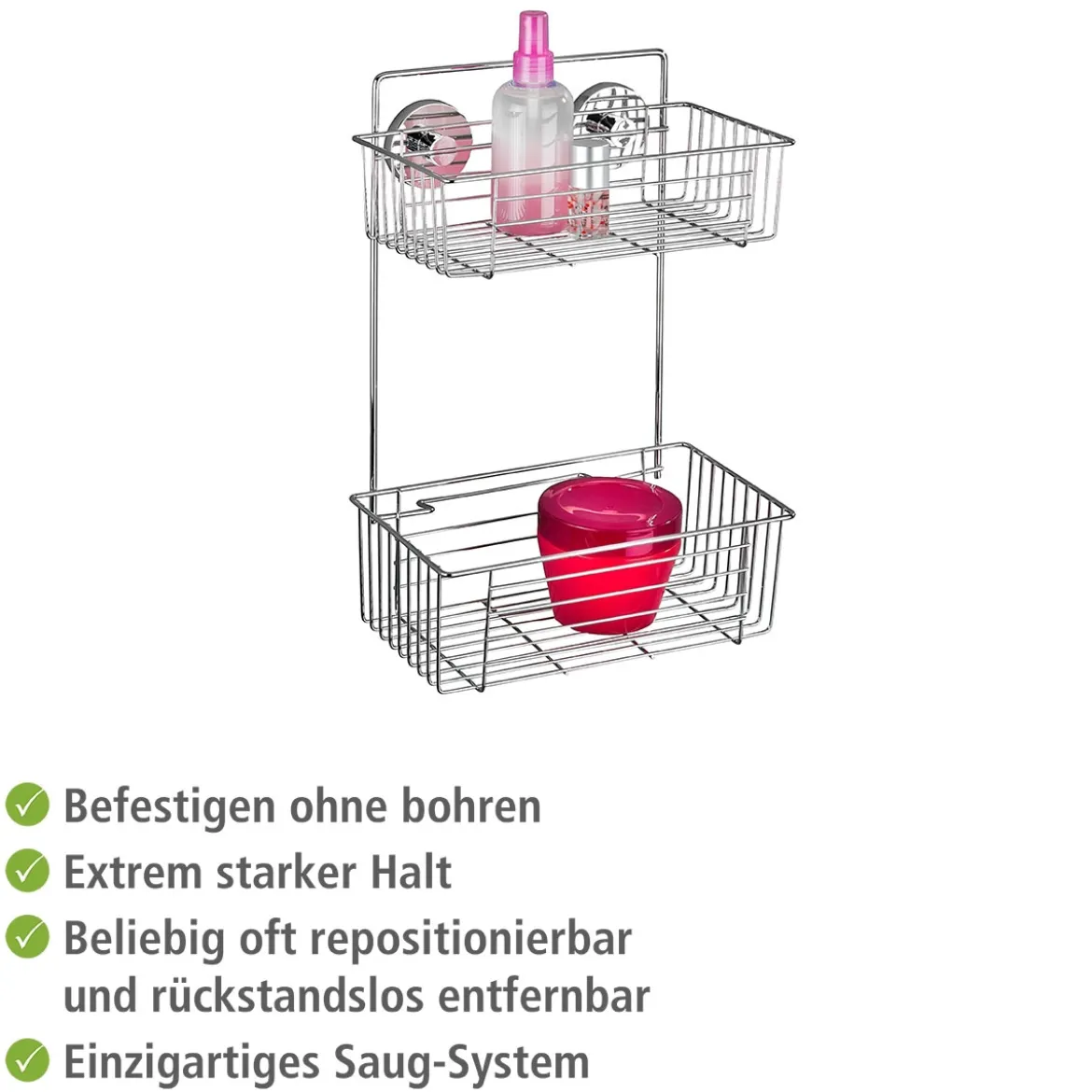 Wenko Vacuum-Loc Wandregal Bari 2 Etagen