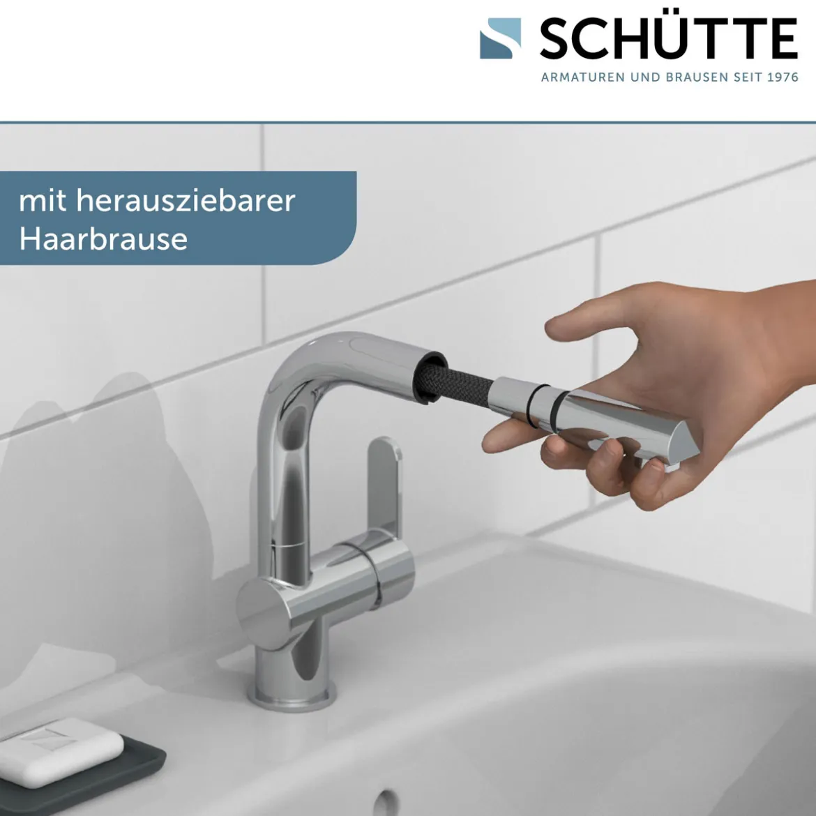 WT-Armatur London chrom mit HaarbrauseKeramikkartusche inkl.Push-Open-Garnitur