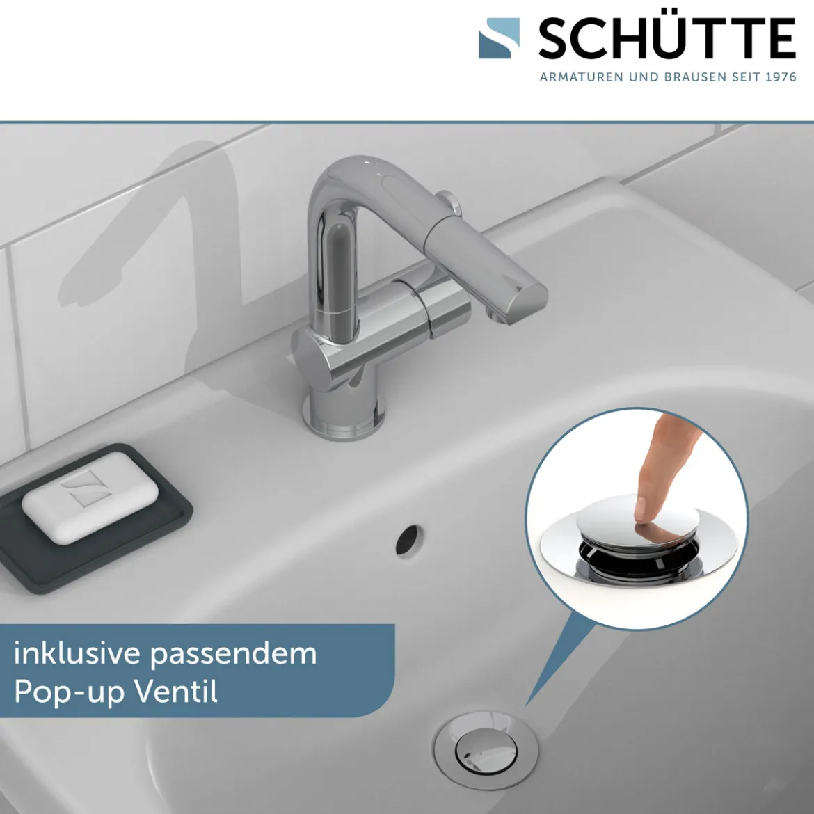 WT-Armatur London chrom mit HaarbrauseKeramikkartusche inkl.Push-Open-Garnitur